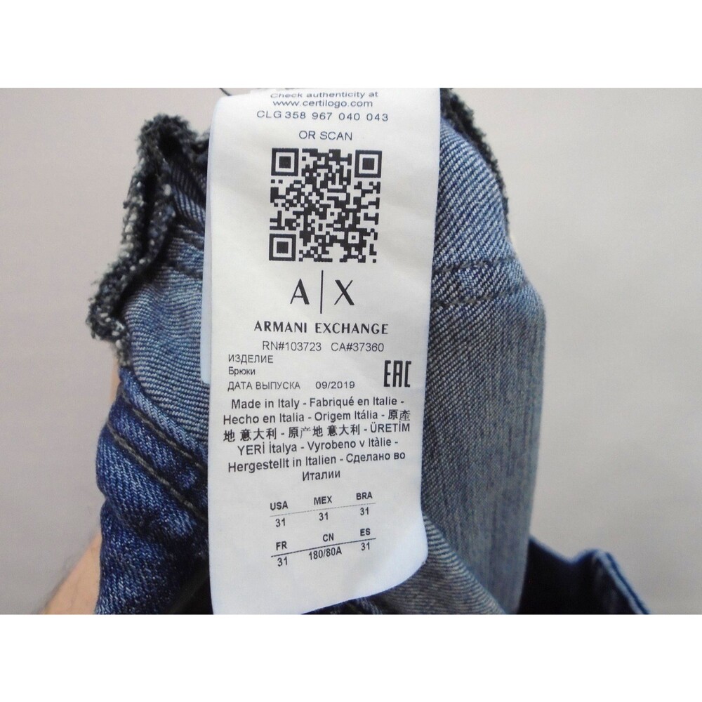 Armani Exchange A/X  Mens Denim Skinny Jeans Mens 31 (33x33) Blue J14 Made Italy - Picture 12 of 12